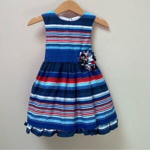 NWOT red/white/blue striped sundress, tiered with flower embellishment & sash